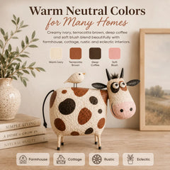 Whimsical Cow & Bird Folk Art Figurine