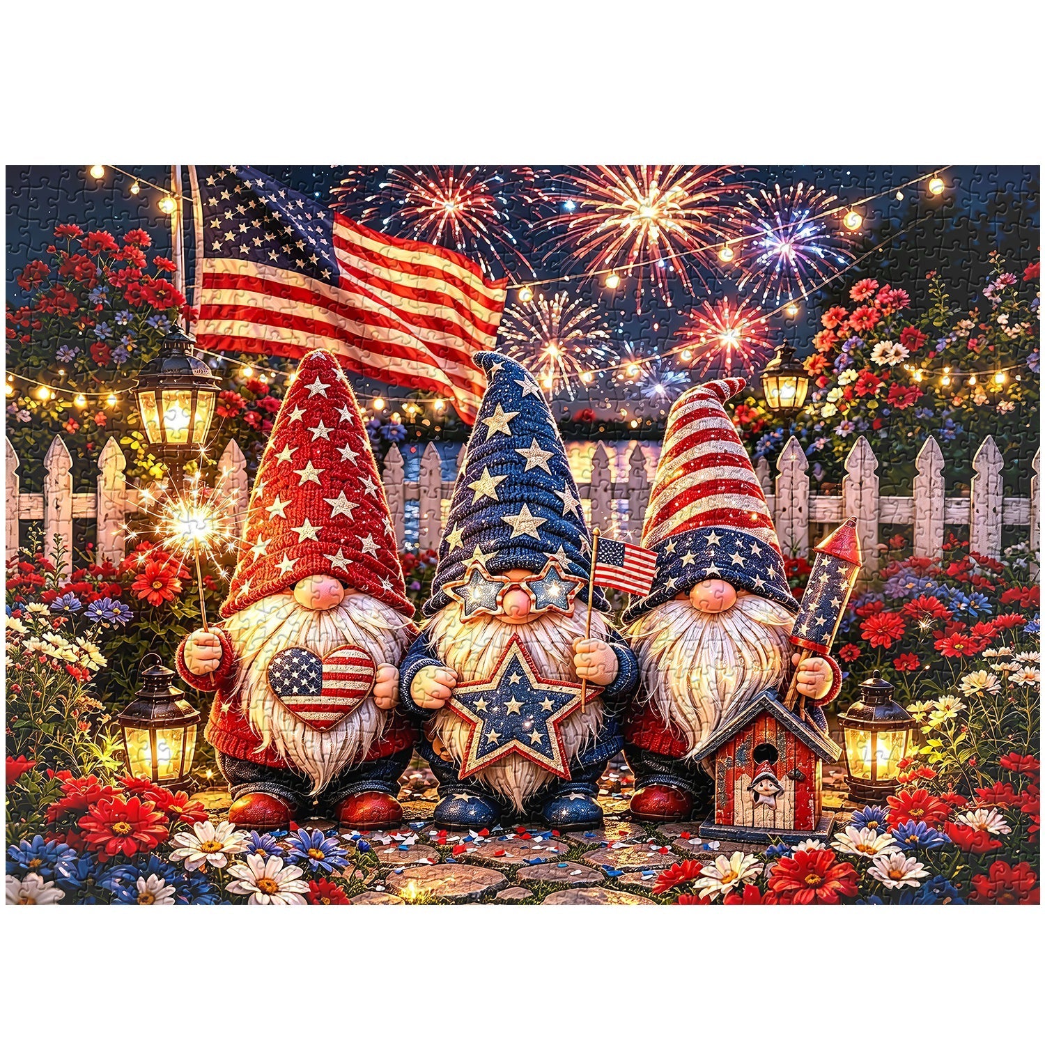 Firework & Flag Gnomes Jigsaw Puzzle 1000 Piece