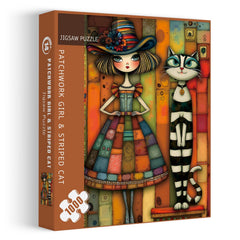 Patchwork Girl & Striped Cat Jigsaw Puzzle 1000 Pieces