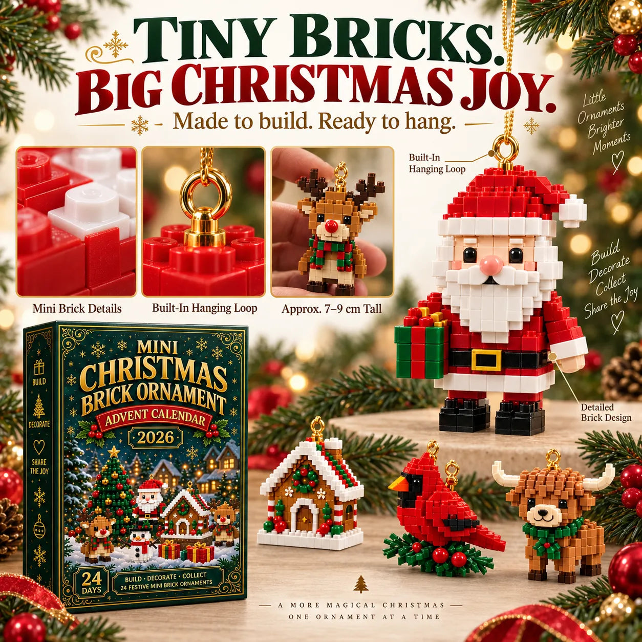 🎄24-Day Mini Christmas Brick Ornament Advent Calendar