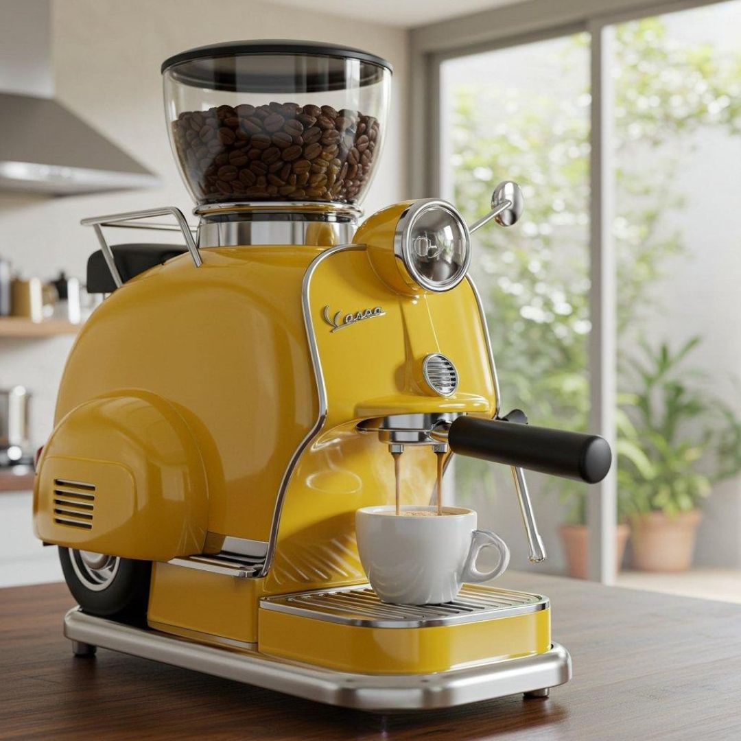 Vespa-Inspired Coffee Maker – Retro Scooter Design Espresso Machine