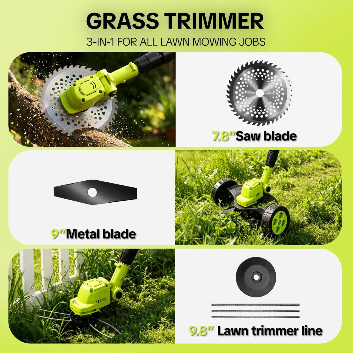 3-in-1 Cordless Lawn Mower with 2×21V Batteries, German Quality Lightweight Grass Trimmer & Edger for Small to Medium Gardens