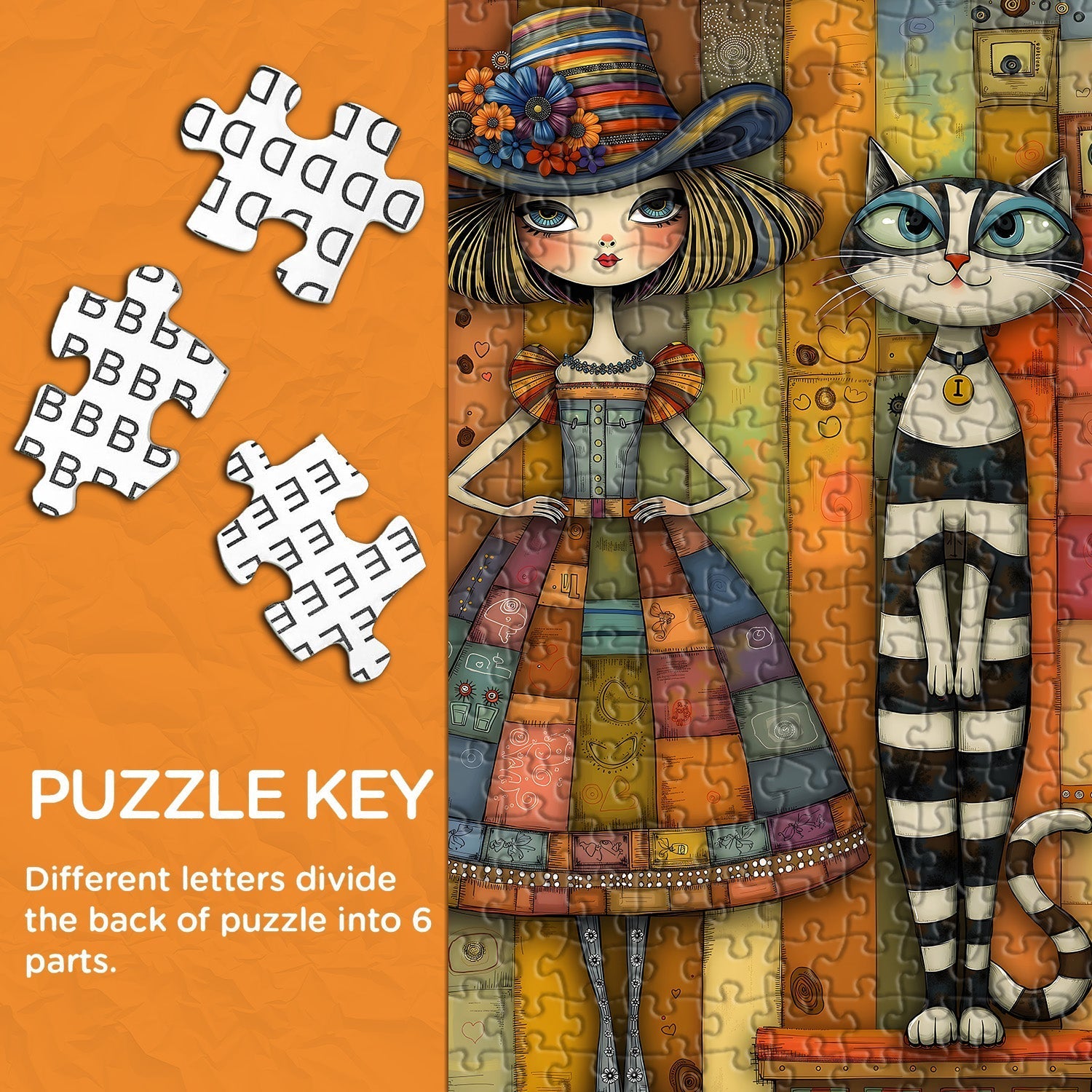 Patchwork Girl & Striped Cat Jigsaw Puzzle 1000 Pieces