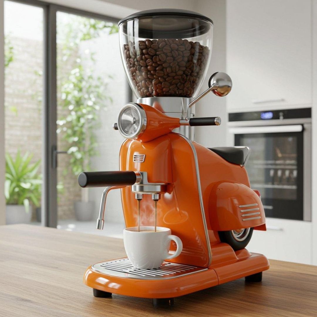 Vespa-Inspired Coffee Maker – Retro Scooter Design Espresso Machine