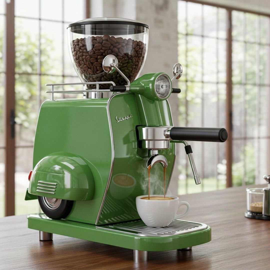 Vespa-Inspired Coffee Maker – Retro Scooter Design Espresso Machine