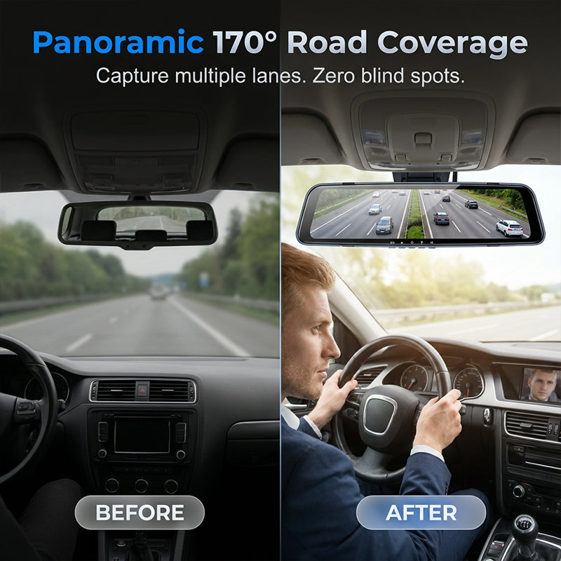 Dual Lens Rearview Mirror Dash Cam camera view